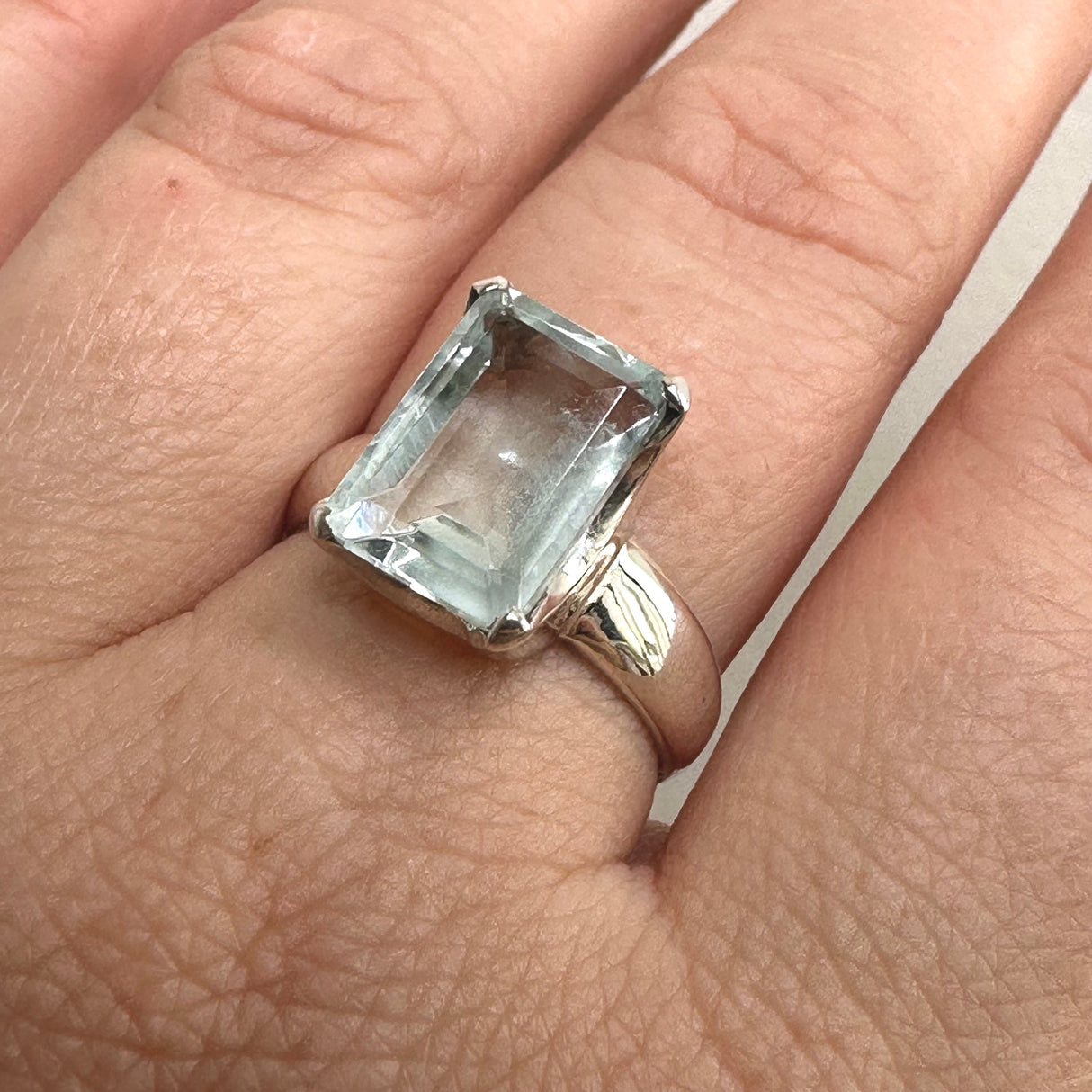 Aquamarine Rectangular Faceted Ring Size 7.5 PRGJ805
