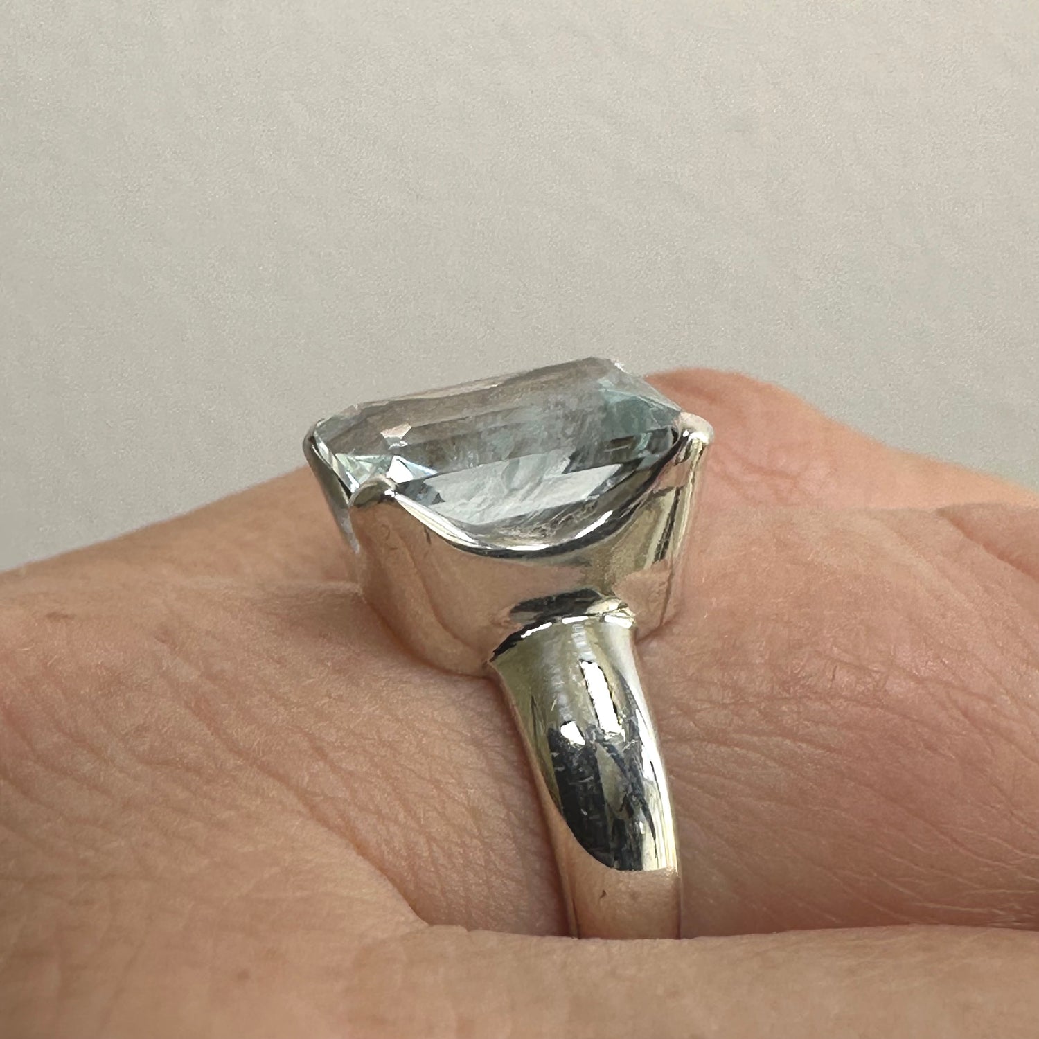 Aquamarine Rectangular Faceted Ring Size 7.5 PRGJ805