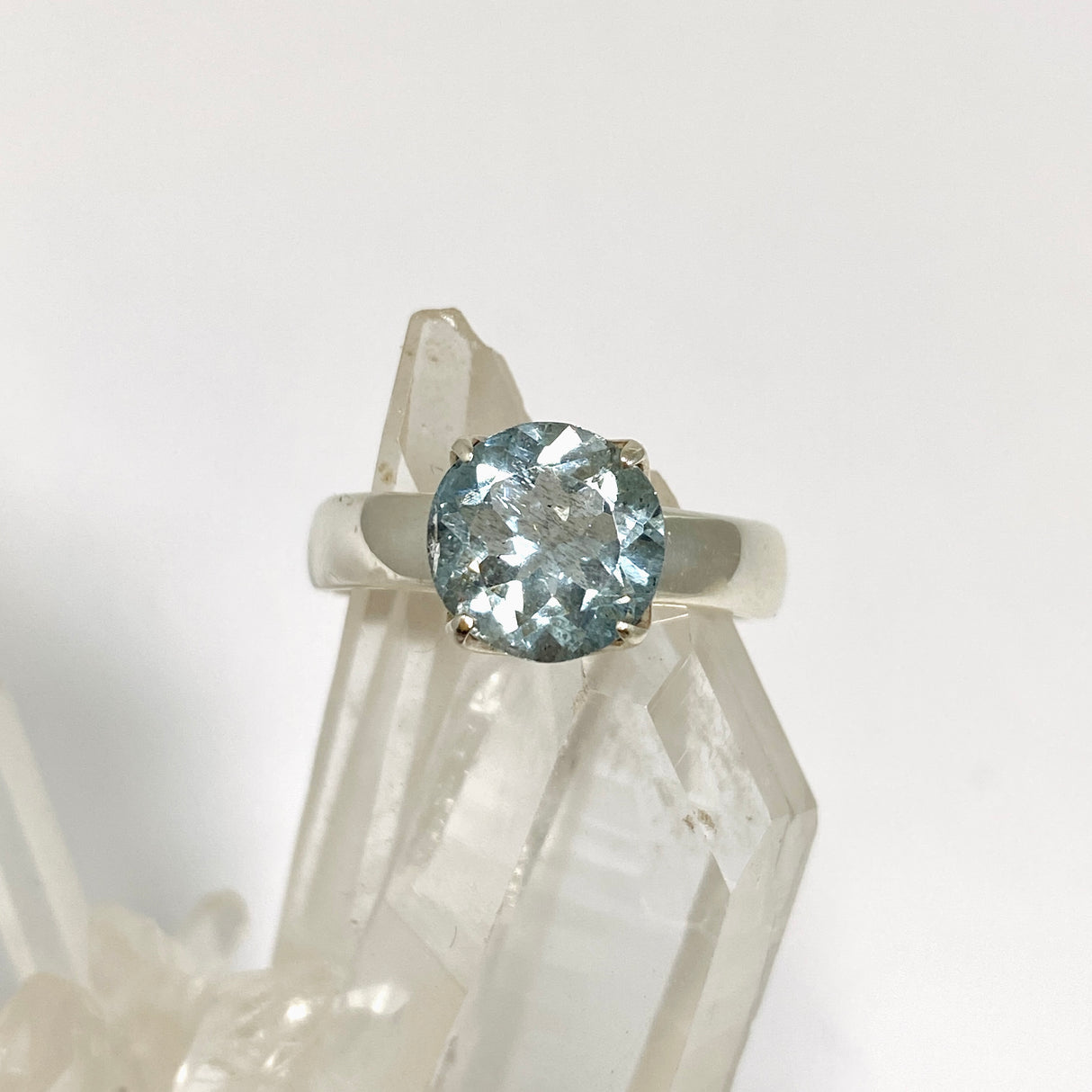 Aquamarine Round Faceted Ring Size 7 PRGJ943