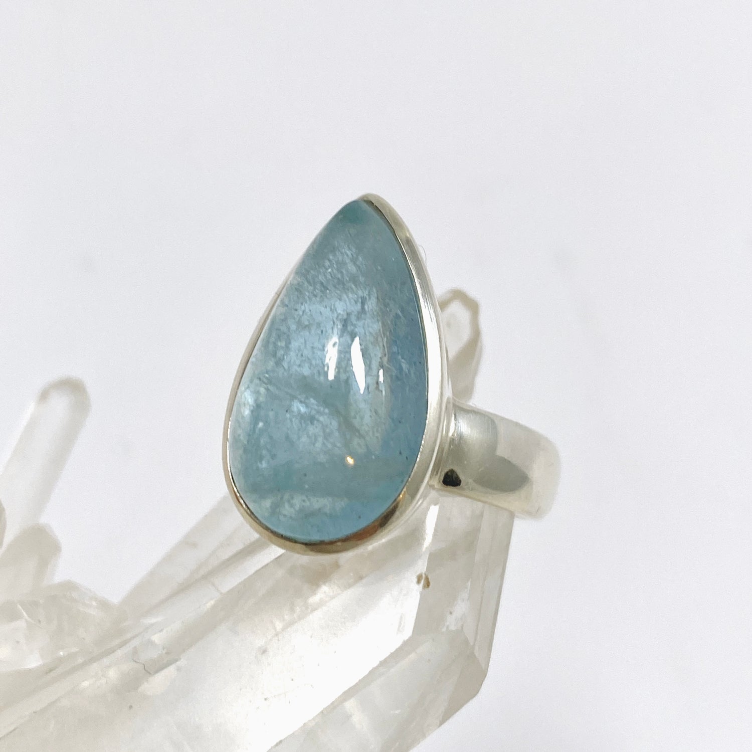 Aquamarine Teardrop Cabochon Ring Size 8 PRGJ938