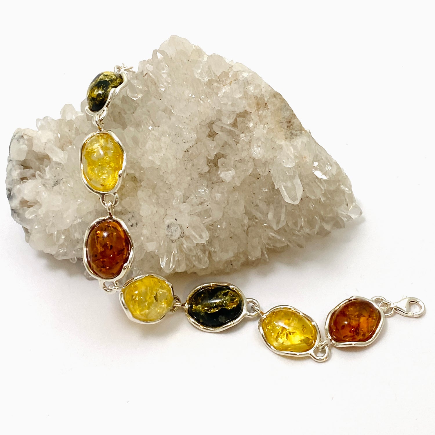 Baltic Amber Mixed Multi-stone Oval Cabochon Bracelet AMB296