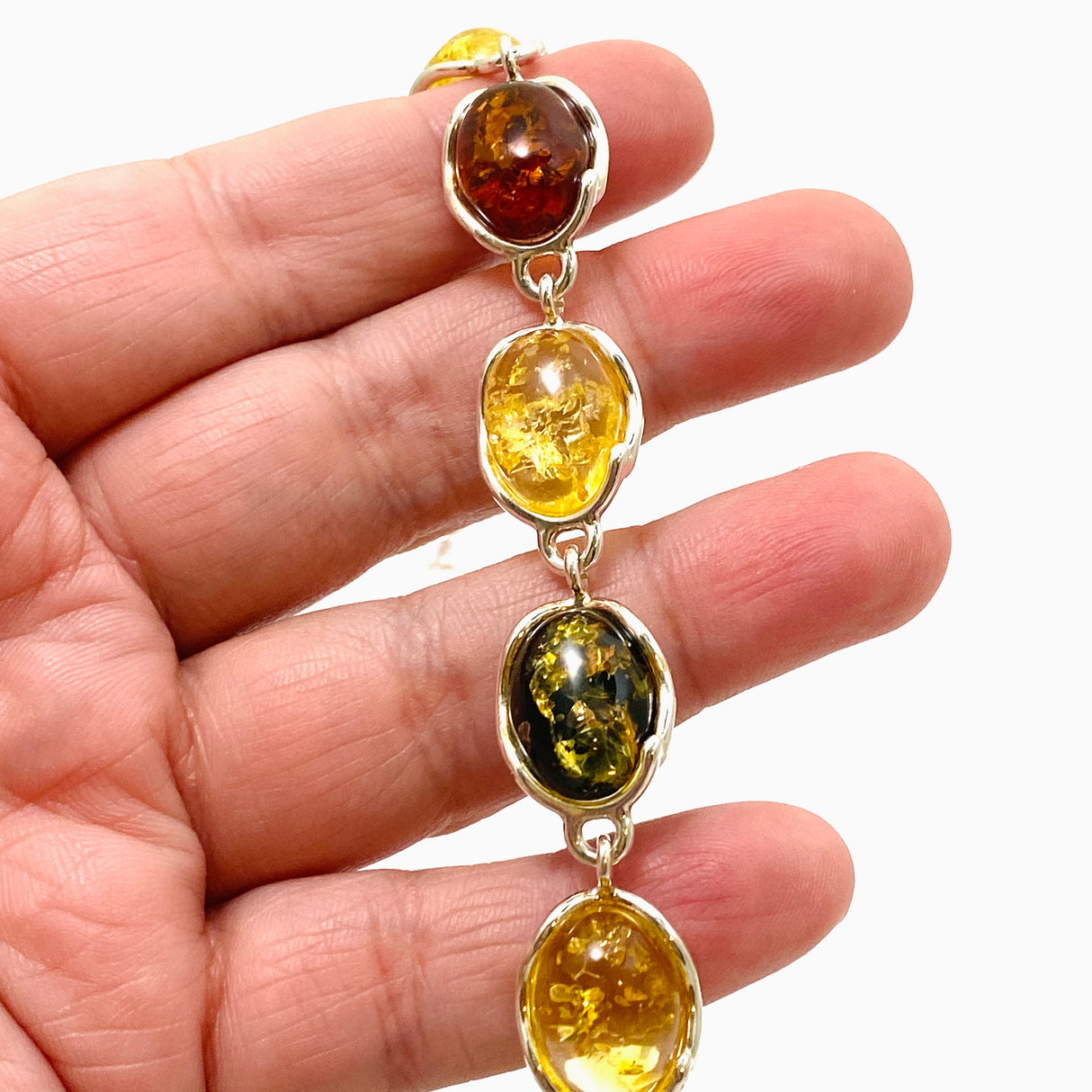 Baltic Amber Mixed Multi-stone Oval Cabochon Bracelet AMB296