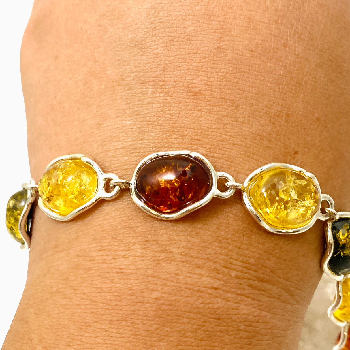 Baltic Amber Mixed Multi-stone Oval Cabochon Bracelet AMB296
