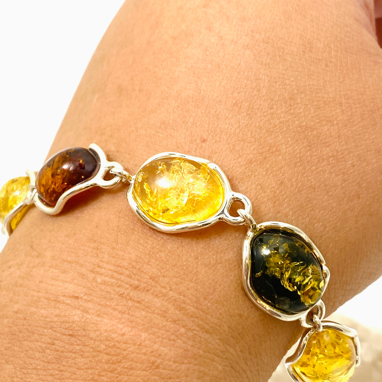Baltic Amber Mixed Multi-stone Oval Cabochon Bracelet AMB296