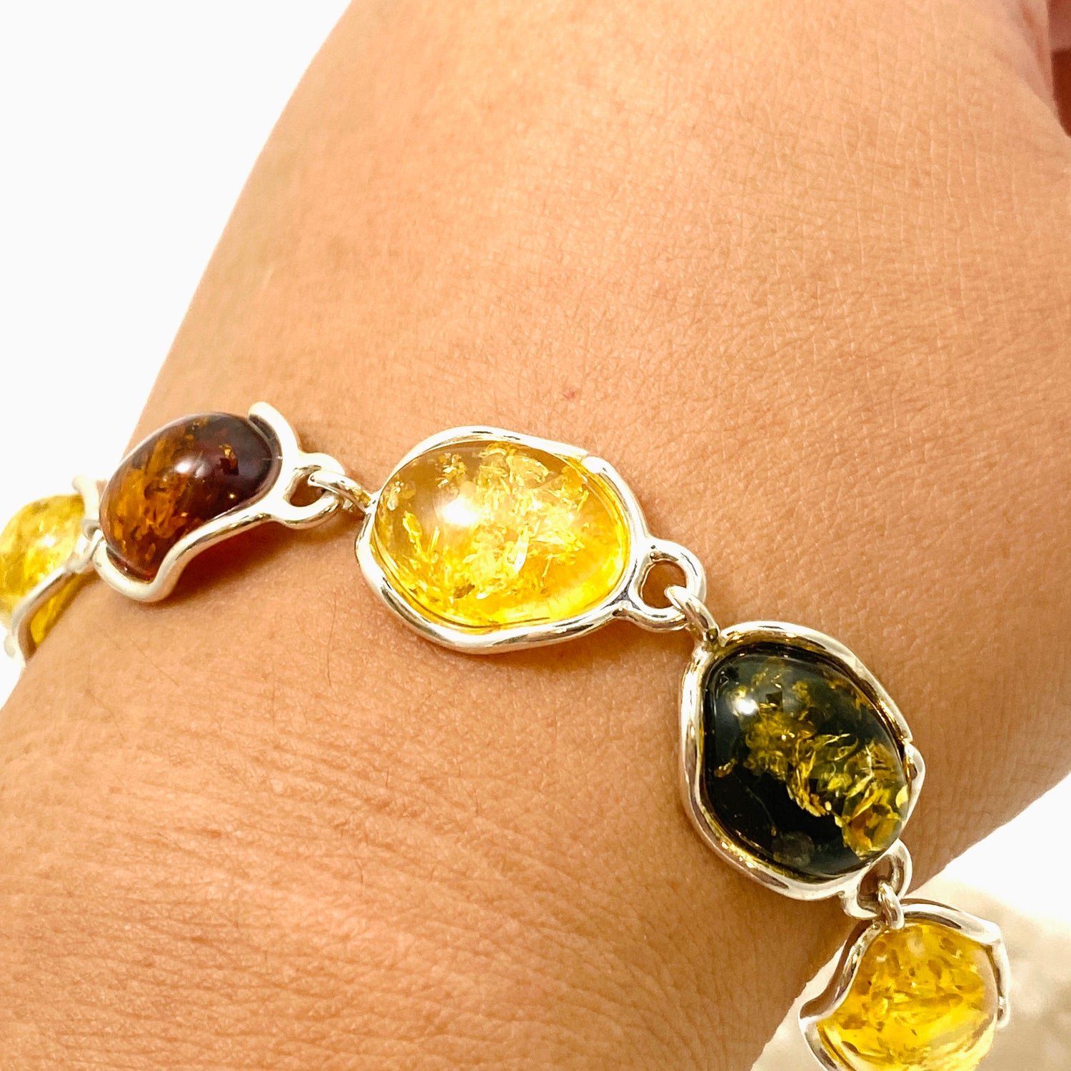 Baltic Amber Mixed Multi-stone Oval Cabochon Bracelet AMB296