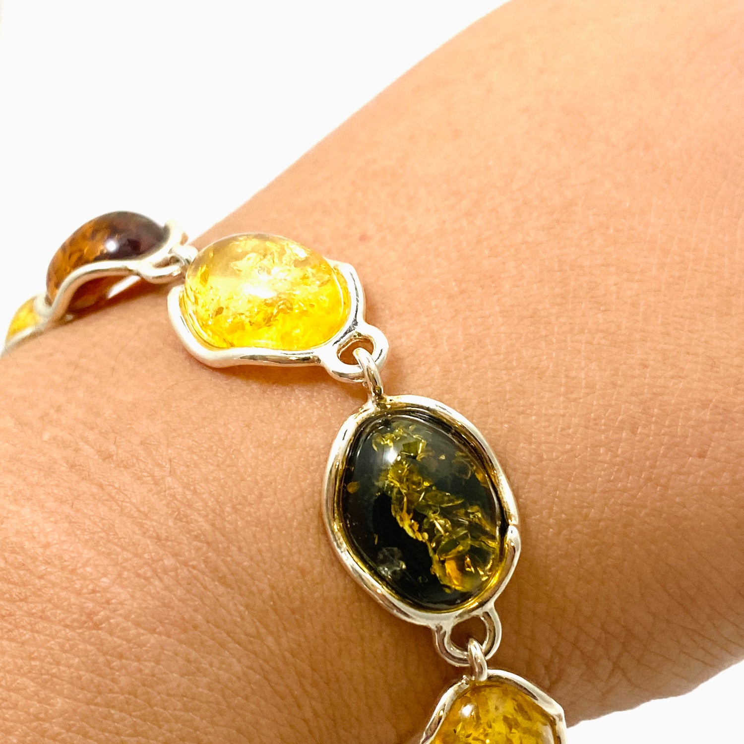 Baltic Amber Mixed Multi-stone Oval Cabochon Bracelet AMB296