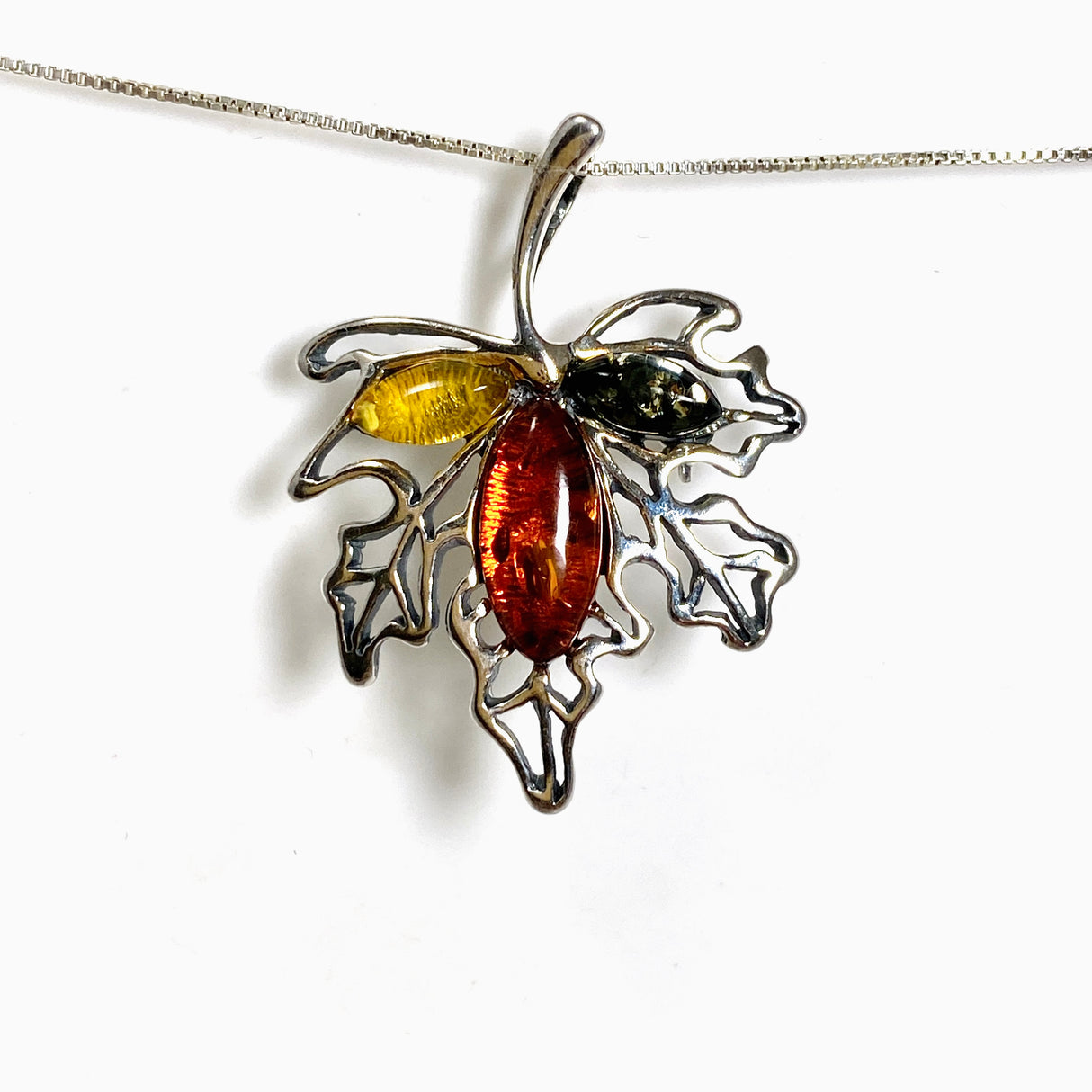 Baltic Amber Multi-coloured Leaf Brooch/Pendant AMB365