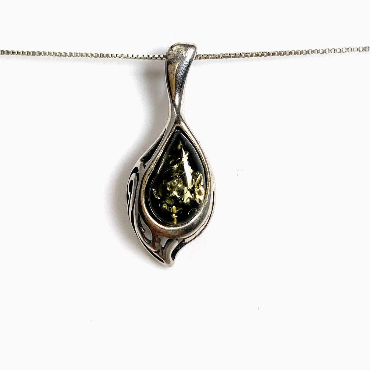 Baltic Green Amber Teardrop Cabochon Pendant AMB362