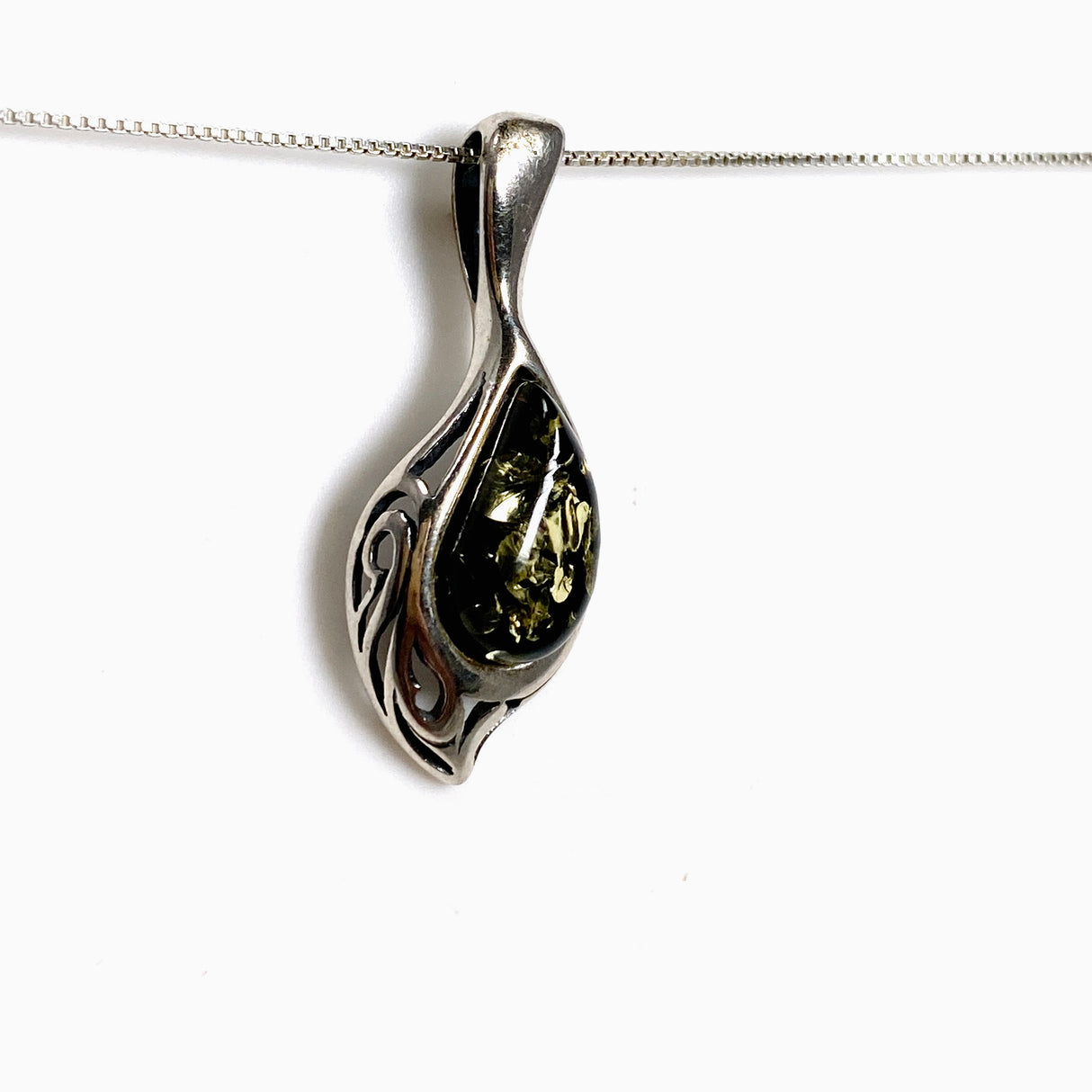Baltic Green Amber Teardrop Cabochon Pendant AMB362