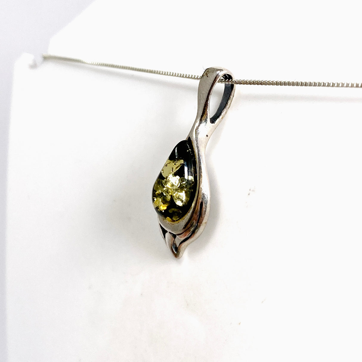 Baltic Green Amber Teardrop Cabochon Pendant AMB362