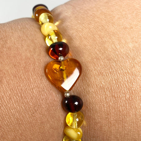 Baltic Amber multi stone 4mm beaded bracelet with heart AMB190 - Nature's Magick