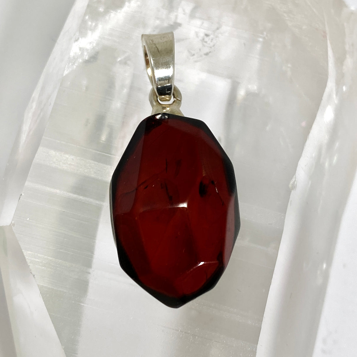 Baltic Cherry Amber Faceted Freeform Pendant AMB359