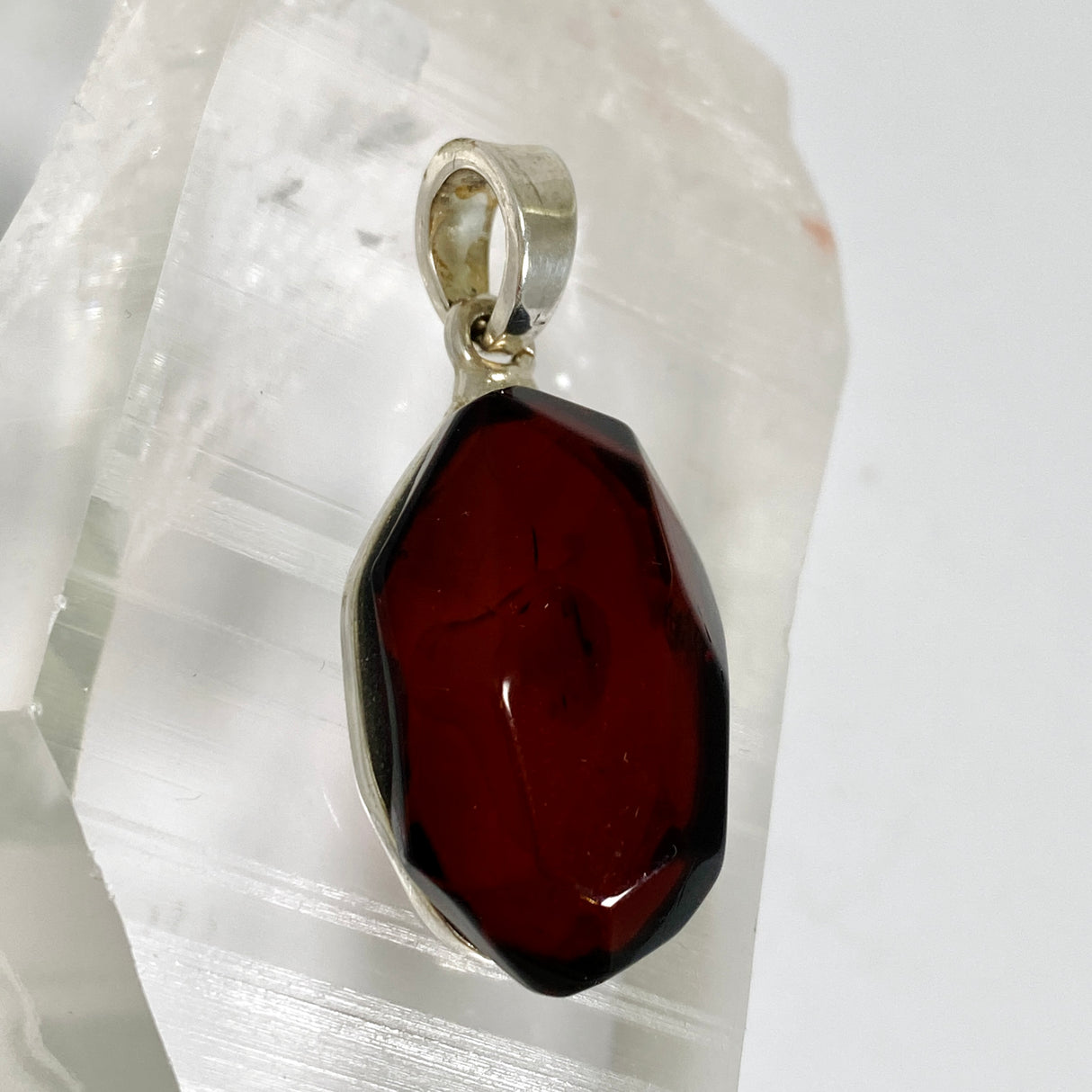 Baltic Cherry Amber Faceted Freeform Pendant AMB359