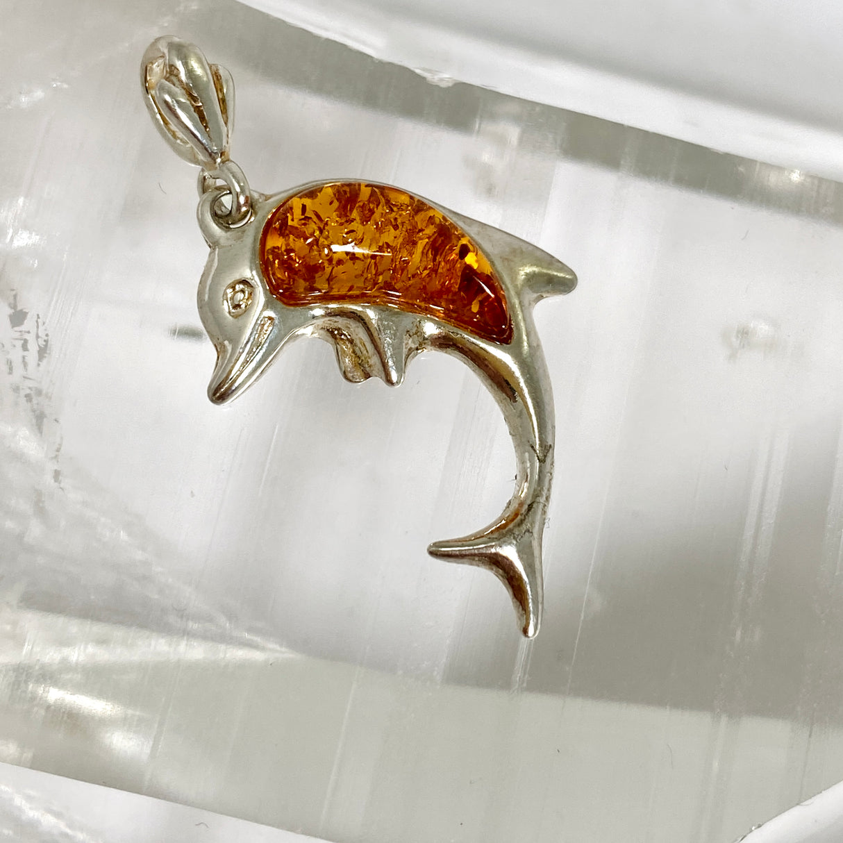 Baltic Cognac Amber Cabochon Dolphin Pendant AMB355