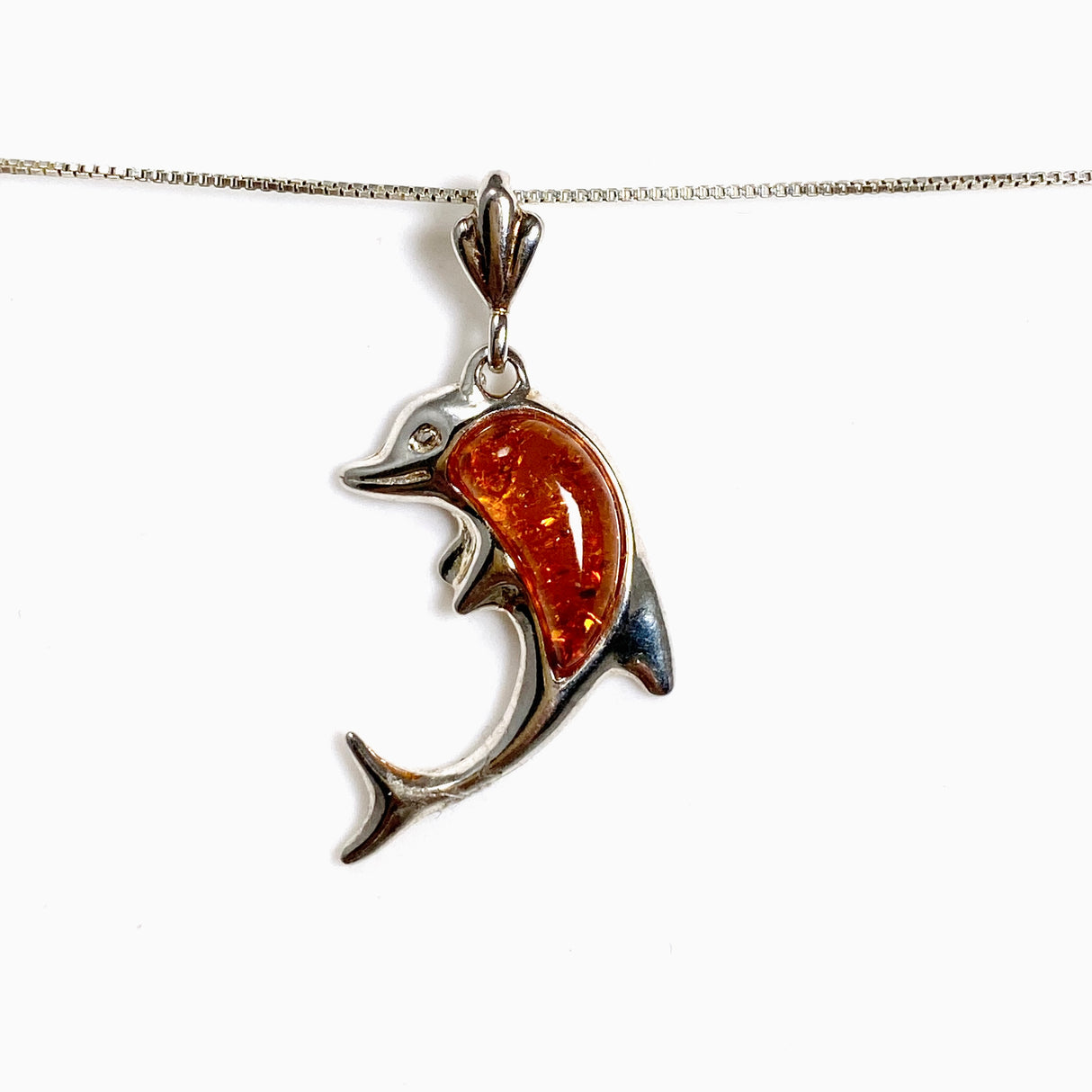Baltic Cognac Amber Cabochon Dolphin Pendant AMB355