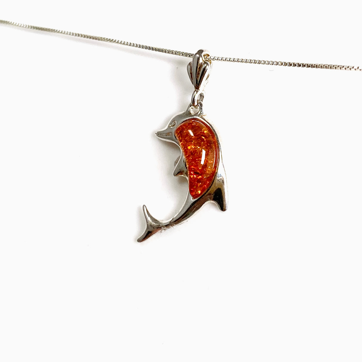 Baltic Cognac Amber Cabochon Dolphin Pendant AMB355