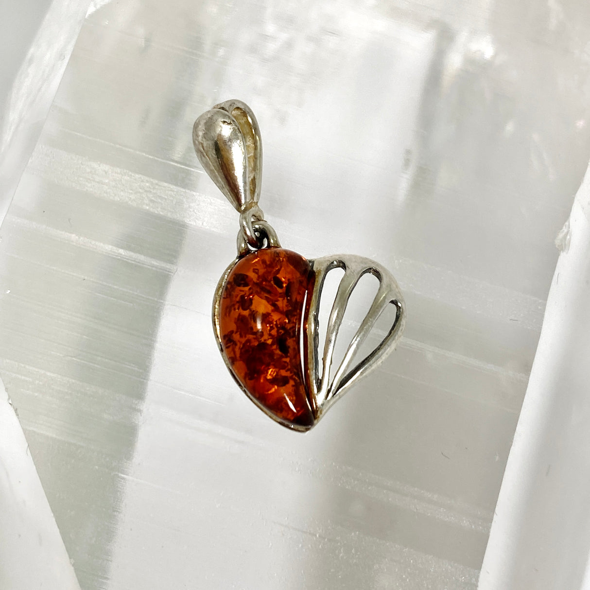 Baltic Cognac Amber Cabochon Heart Pendant AMB352
