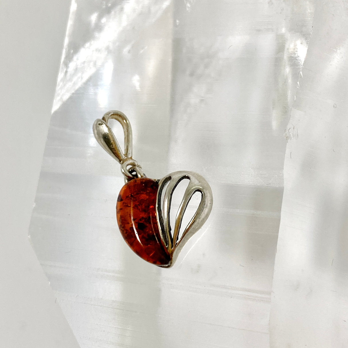 Baltic Cognac Amber Cabochon Heart Pendant AMB352
