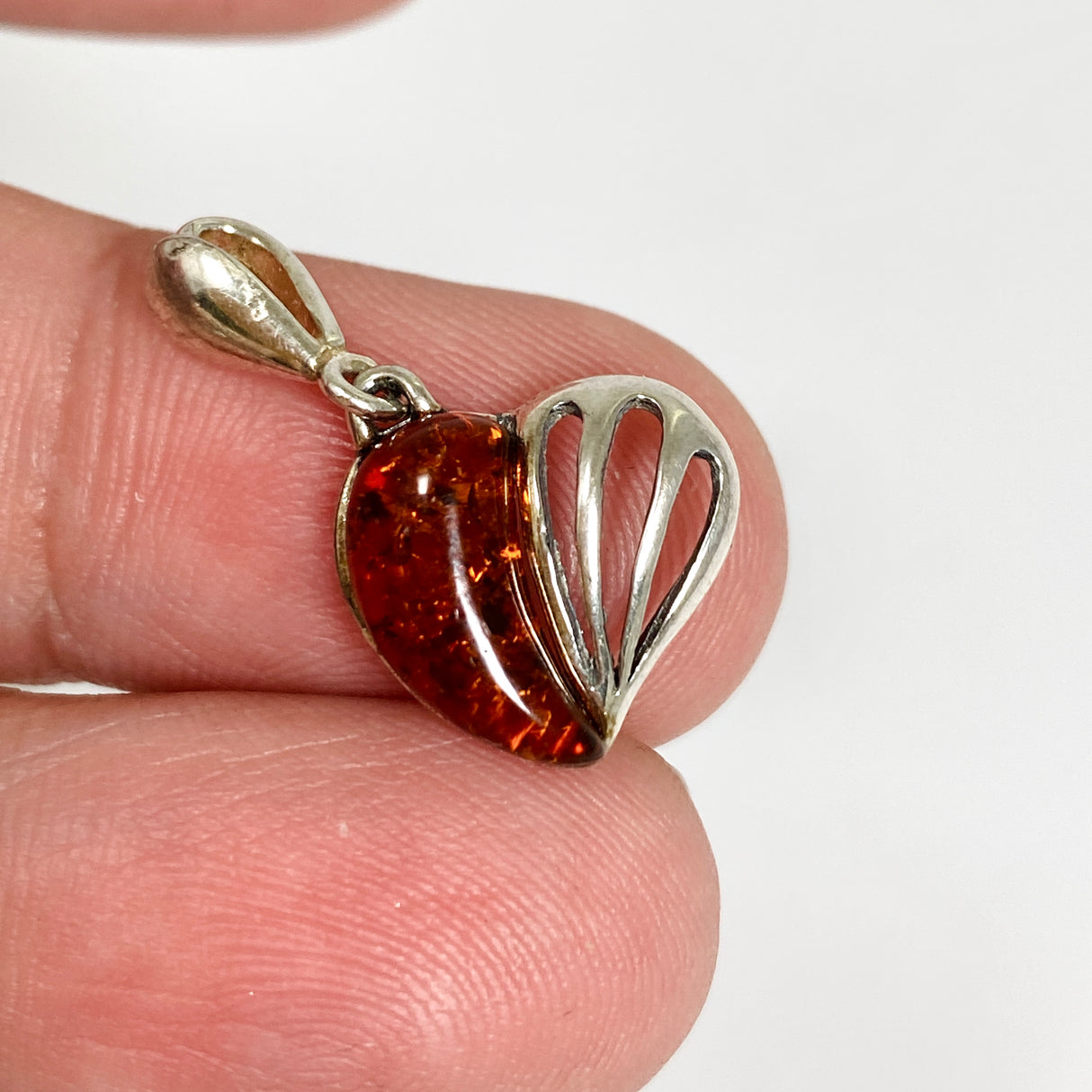 Baltic Cognac Amber Cabochon Heart Pendant AMB352