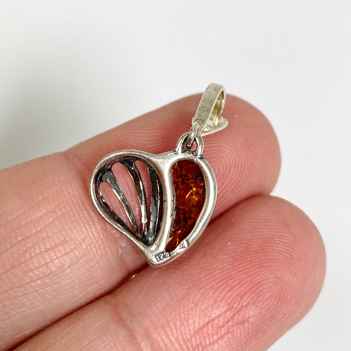 Baltic Cognac Amber Cabochon Heart Pendant AMB352