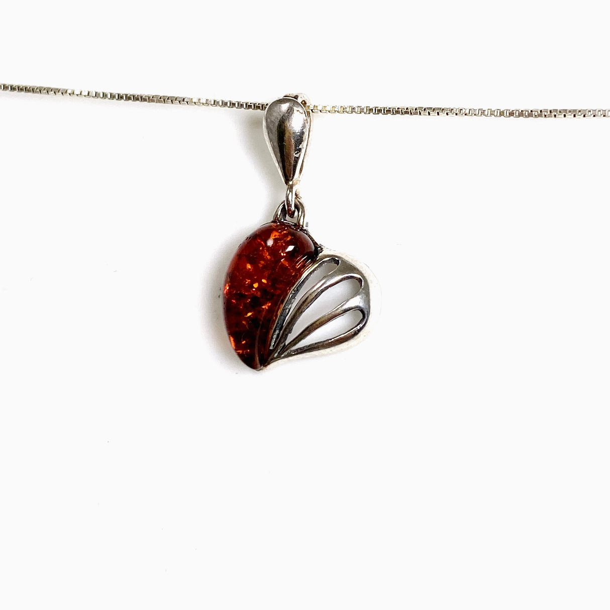 Baltic Cognac Amber Cabochon Heart Pendant AMB352