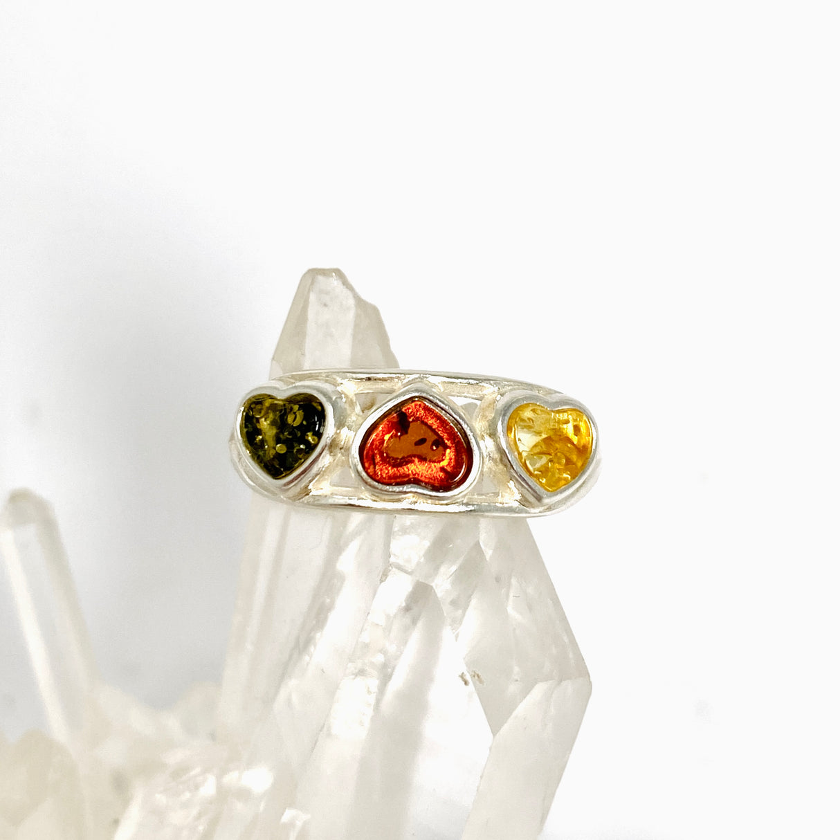 Baltic Amber Heart Cabochon Multi-stone Ring AMB322