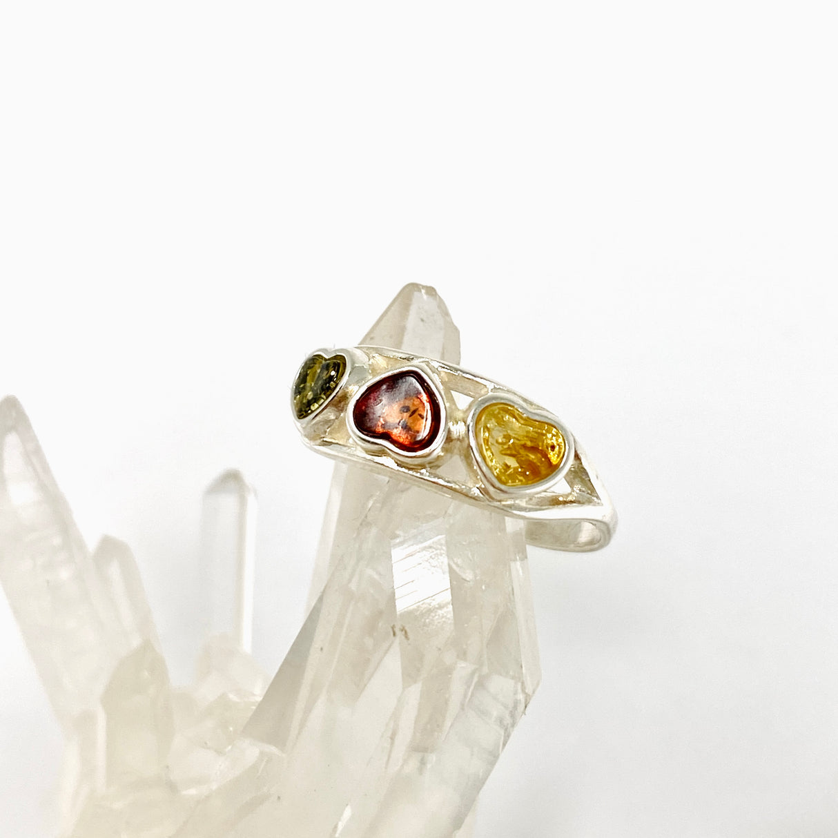 Baltic Amber Heart Cabochon Multi-stone Ring AMB322