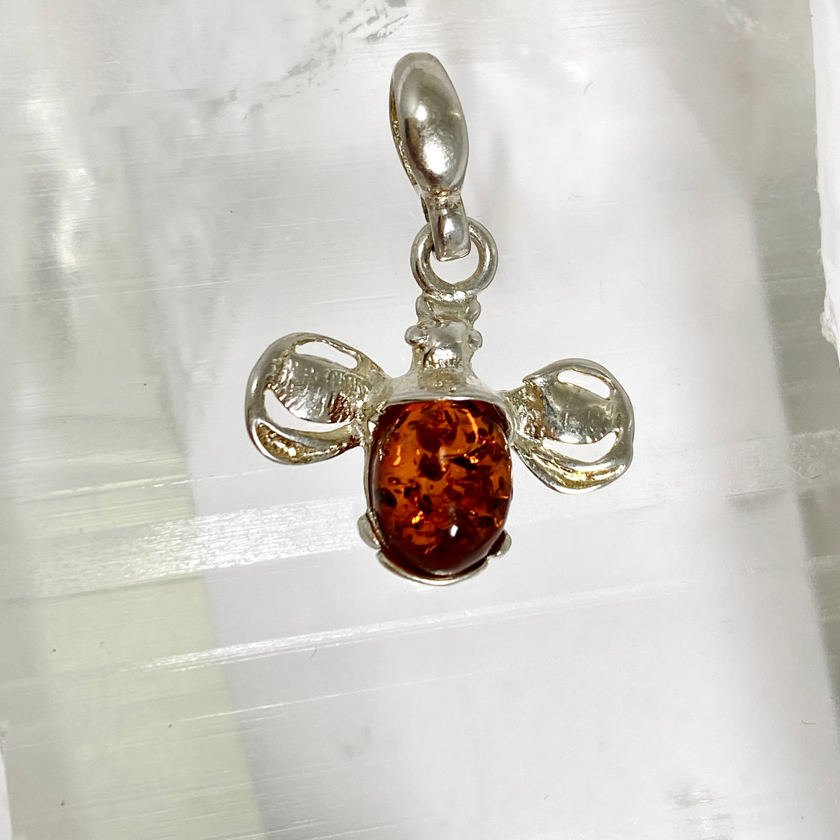 Baltic Cognac Amber Oval Cabochon Bee Pendant AMB347