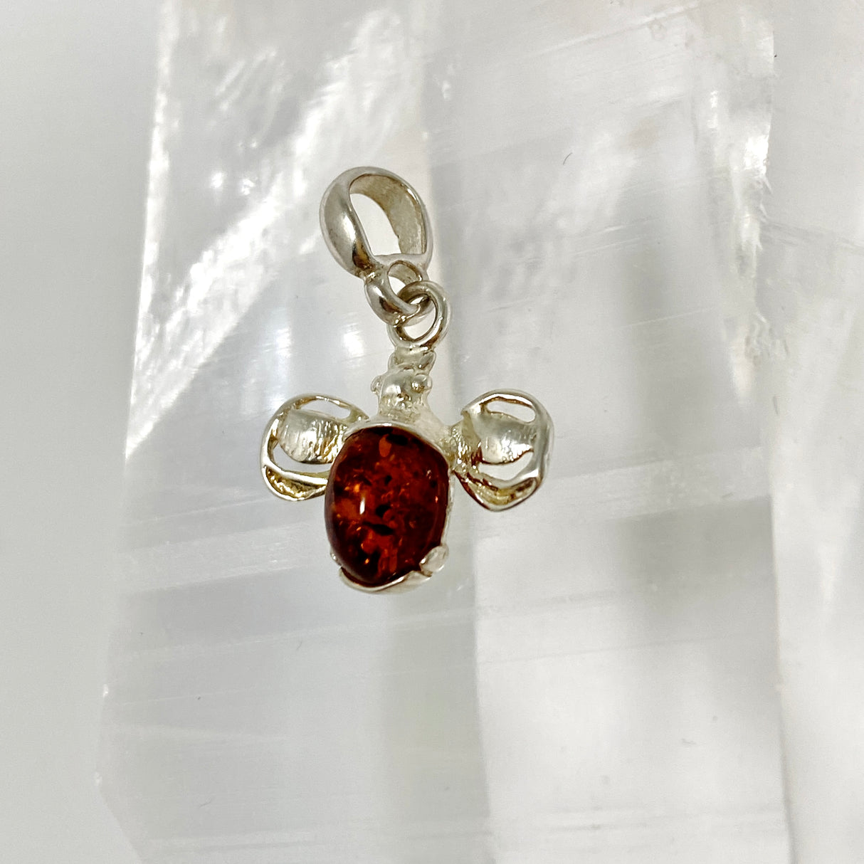 Baltic Cognac Amber Oval Cabochon Bee Pendant AMB347