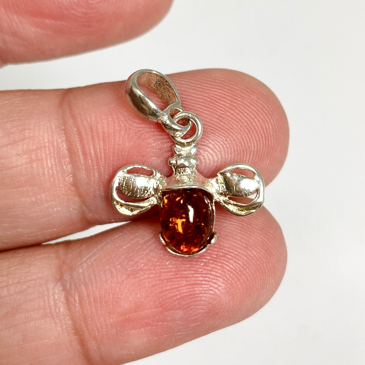 Baltic Cognac Amber Oval Cabochon Bee Pendant AMB347