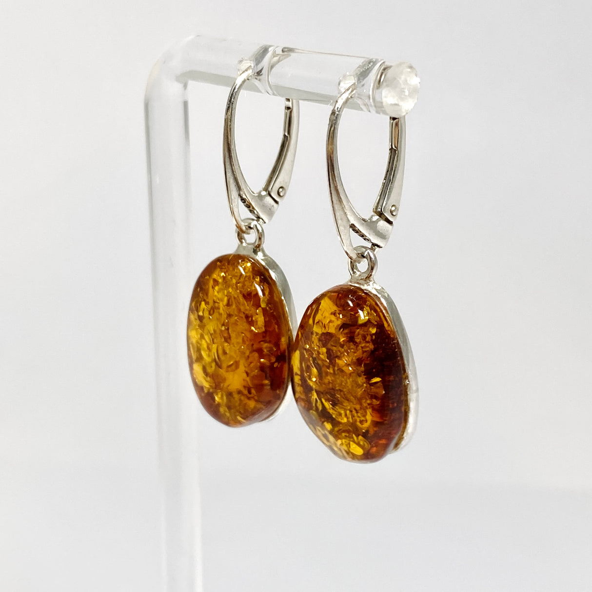 Baltic Cognac Amber Oval Cabochon Drop Earrings AMB318