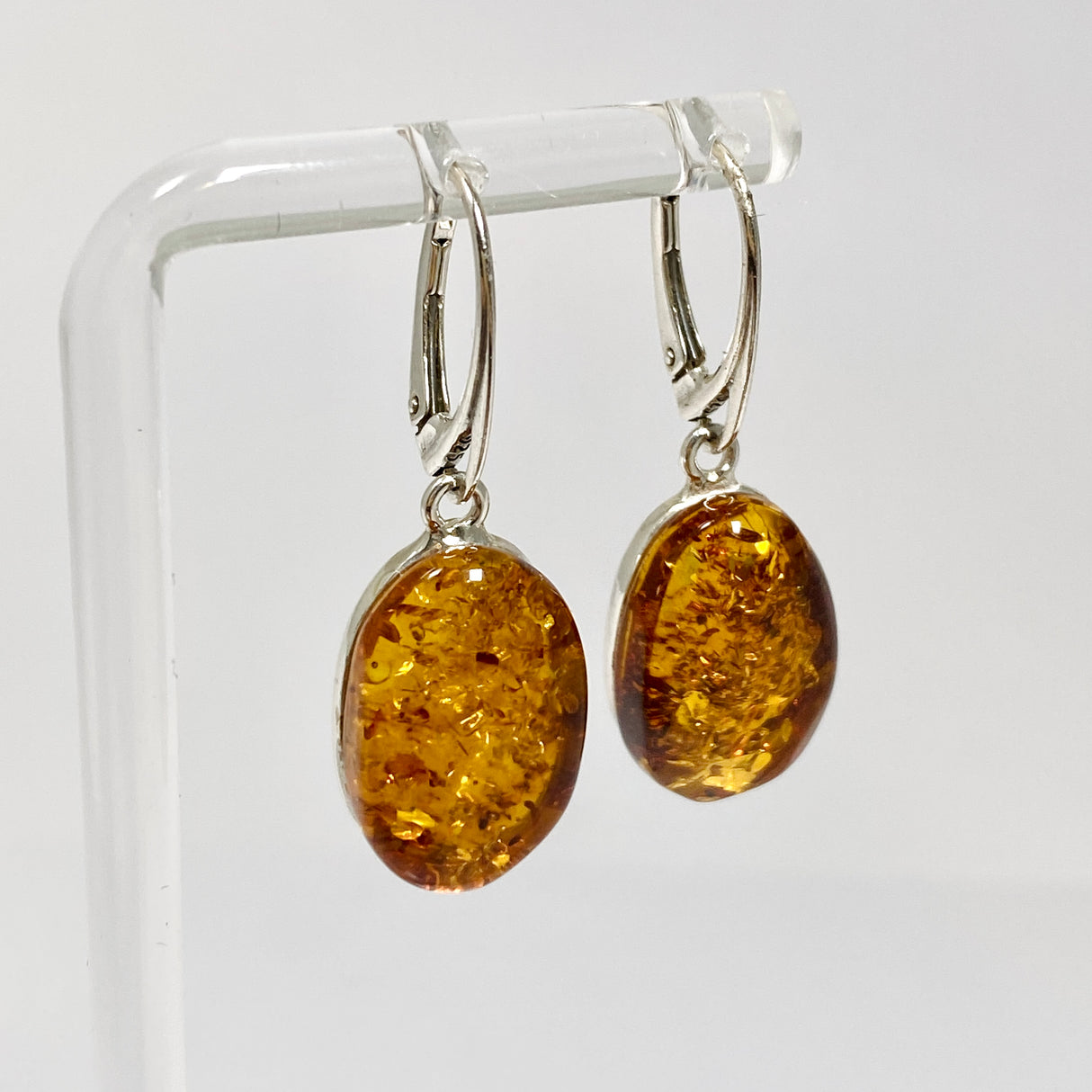Baltic Cognac Amber Oval Cabochon Drop Earrings AMB318