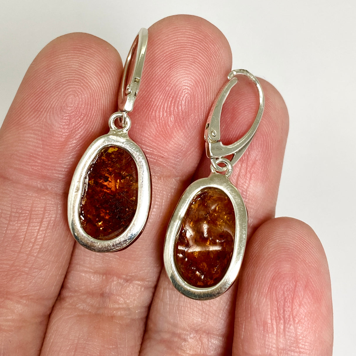 Baltic Cognac Amber Oval Cabochon Drop Earrings AMB318