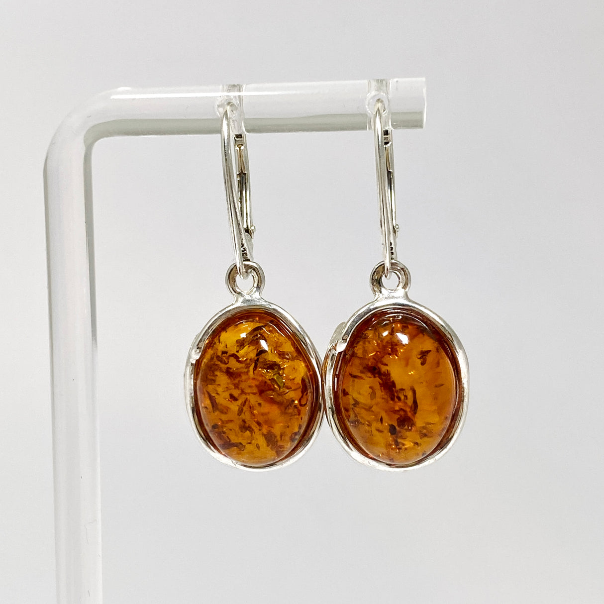 Baltic Cognac Amber Oval Cabochon Drop Earrings AMB319