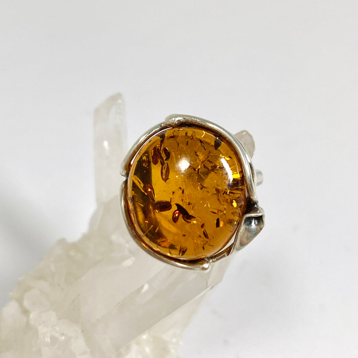 Baltic Cognac Amber Oval Cabochon Ring in a Decorative Setting Adjustable AMB326