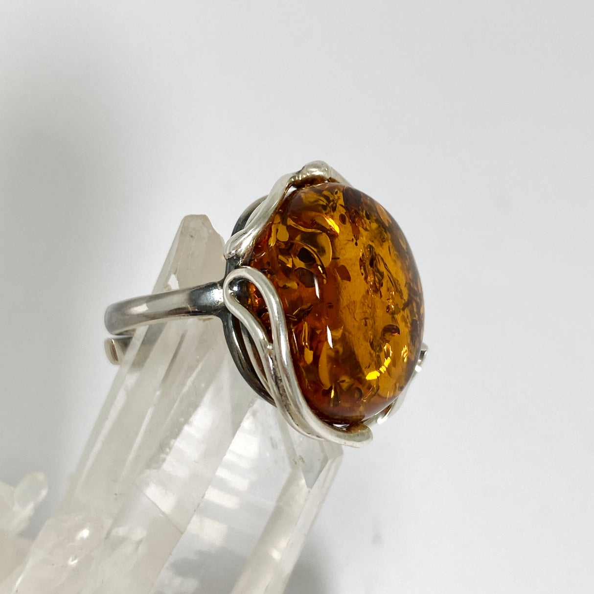 Baltic Cognac Amber Oval Cabochon Ring in a Decorative Setting Adjustable AMB326