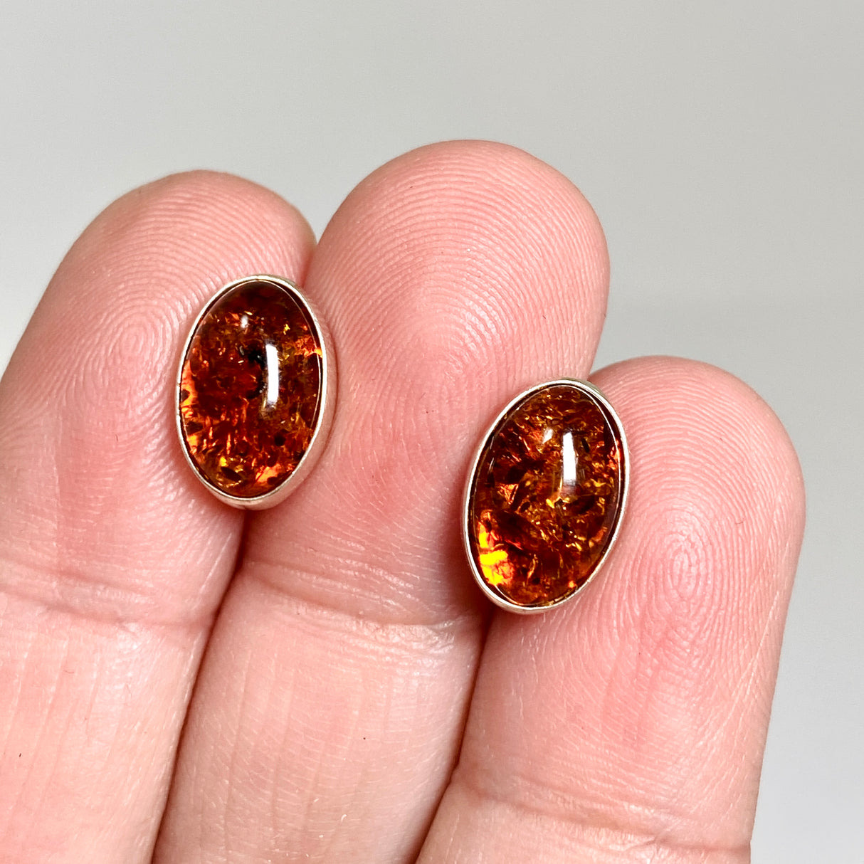 Baltic Cognac Amber Oval Cabochon Stud Earrings AMB314