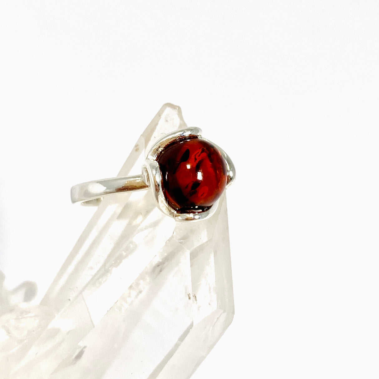 Baltic Cognac Amber Round Cabochon Decorative Ring Size 5.5 AMB324