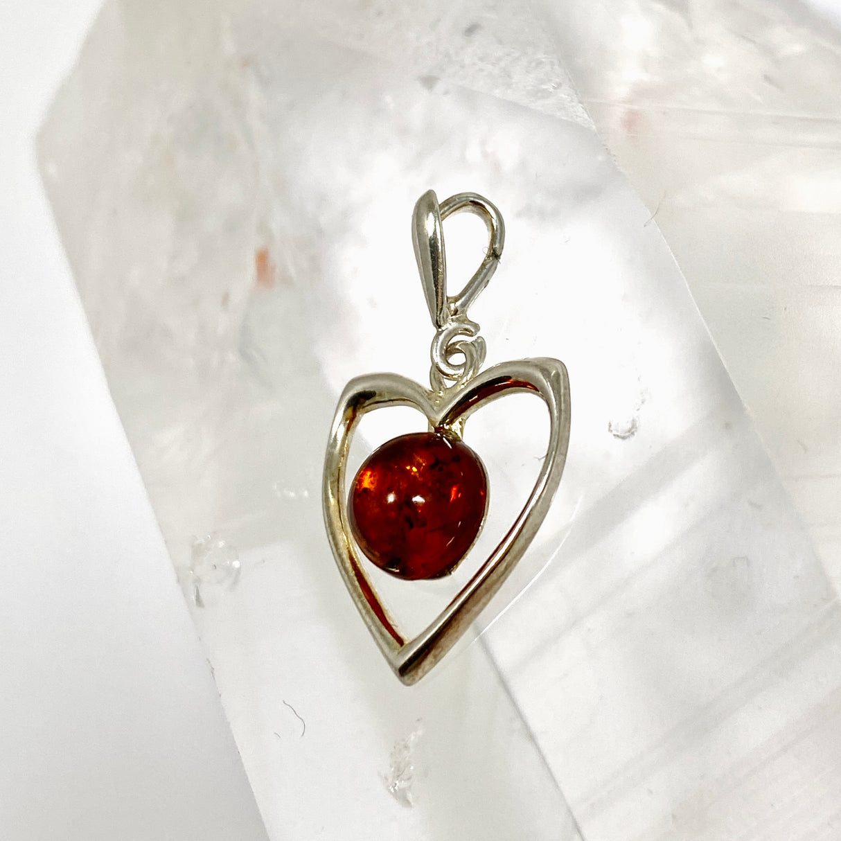 Baltic Cognac Amber Round Cabochon Heart Pendant AMB356