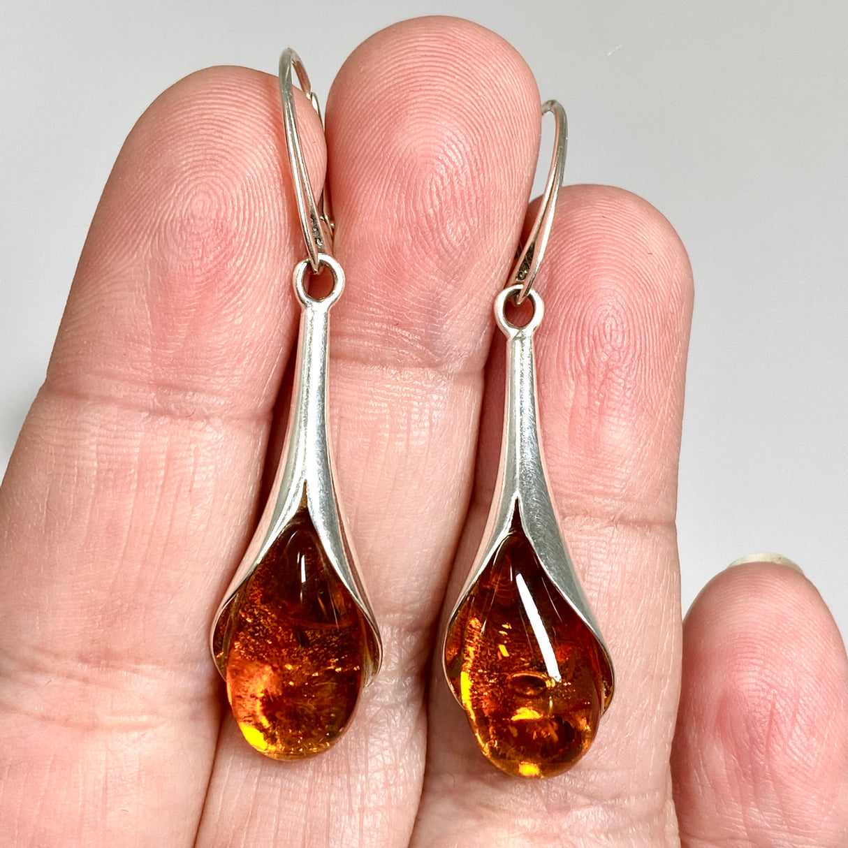 Baltic Cognac Amber Teardrop Cabochon Drop Earrings AMB320