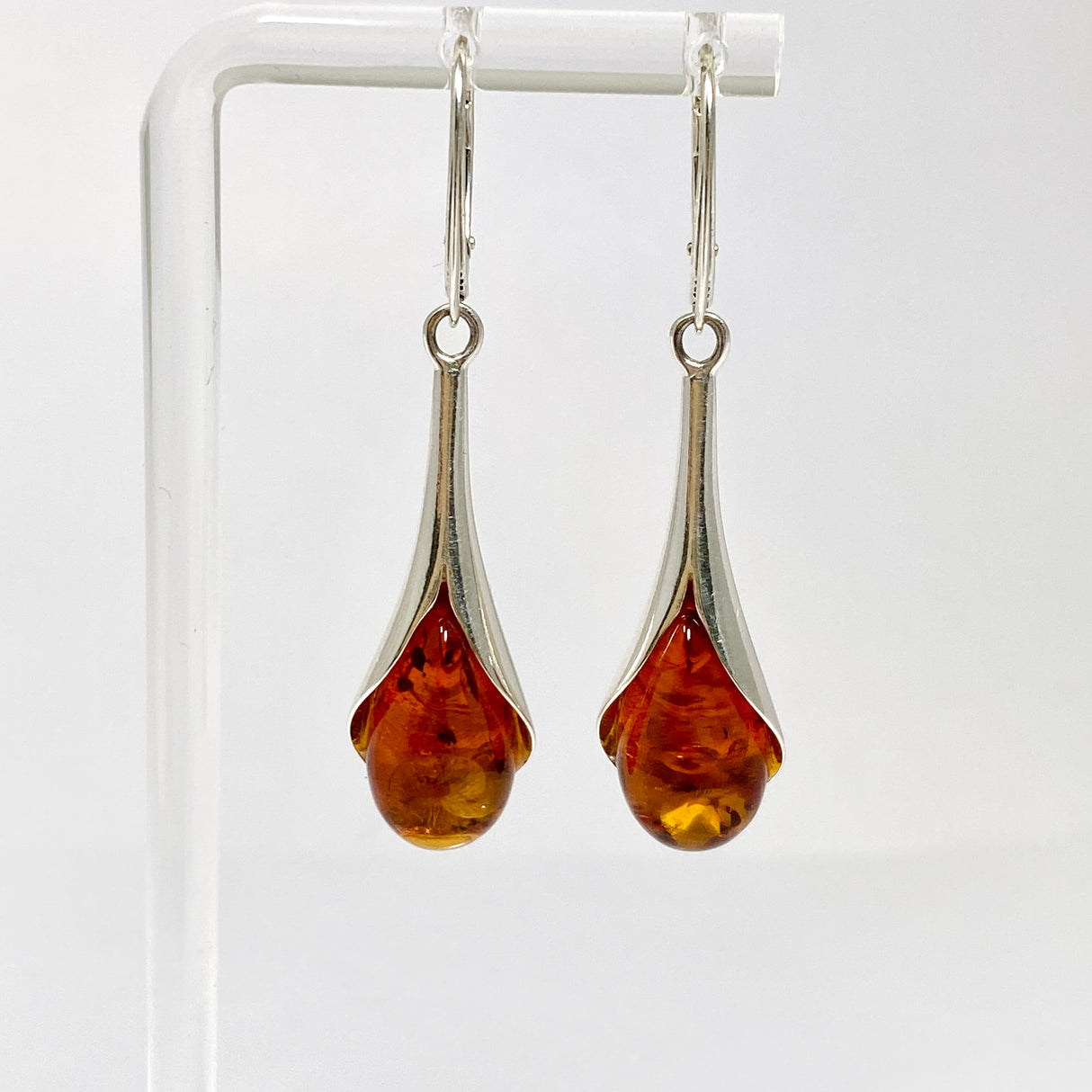 Baltic Cognac Amber Teardrop Cabochon Drop Earrings AMB320