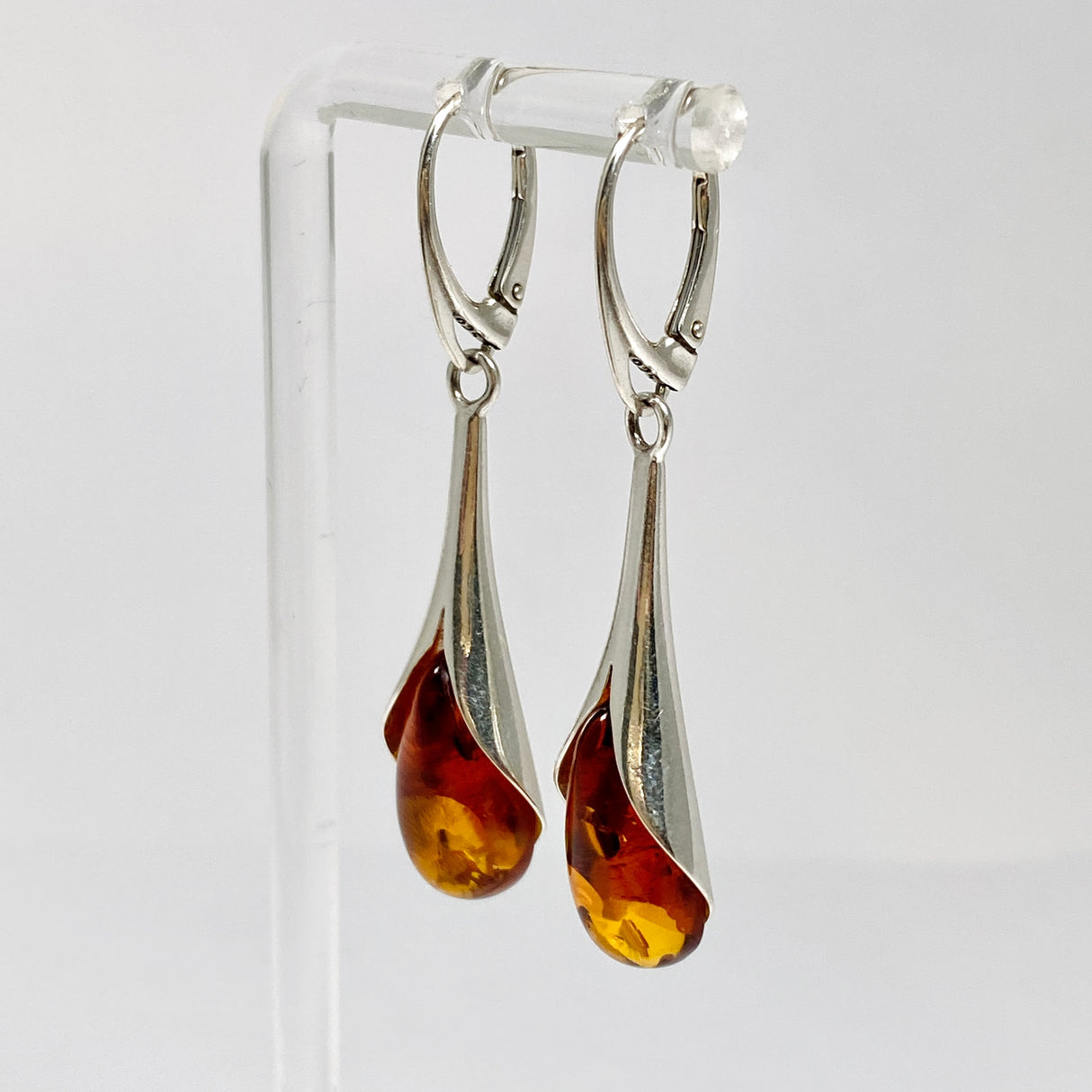 Baltic Cognac Amber Teardrop Cabochon Drop Earrings AMB320