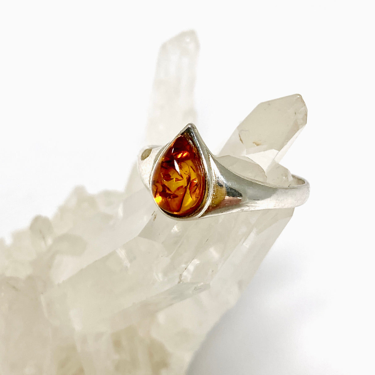 Baltic Cognac Amber Teardrop Cabochon Ring Size 9.75 AMB321