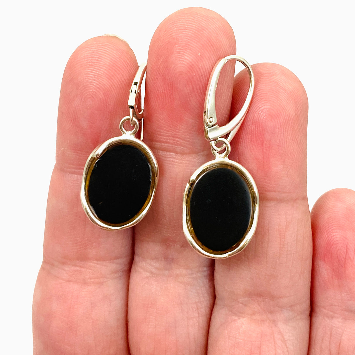 Baltic Green Amber Oval Cabochon Earrings AMB301