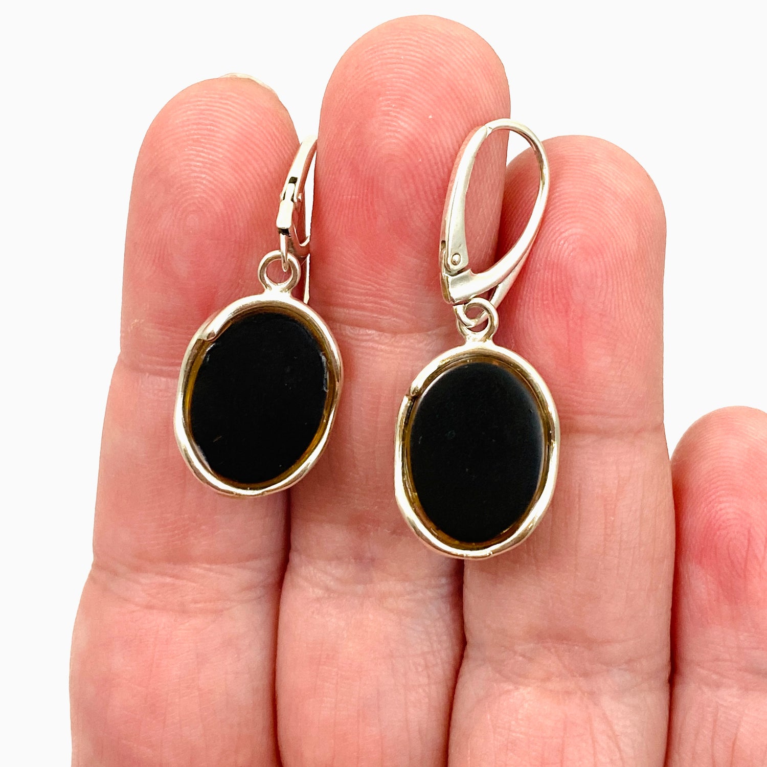 Baltic Green Amber Oval Cabochon Earrings AMB301