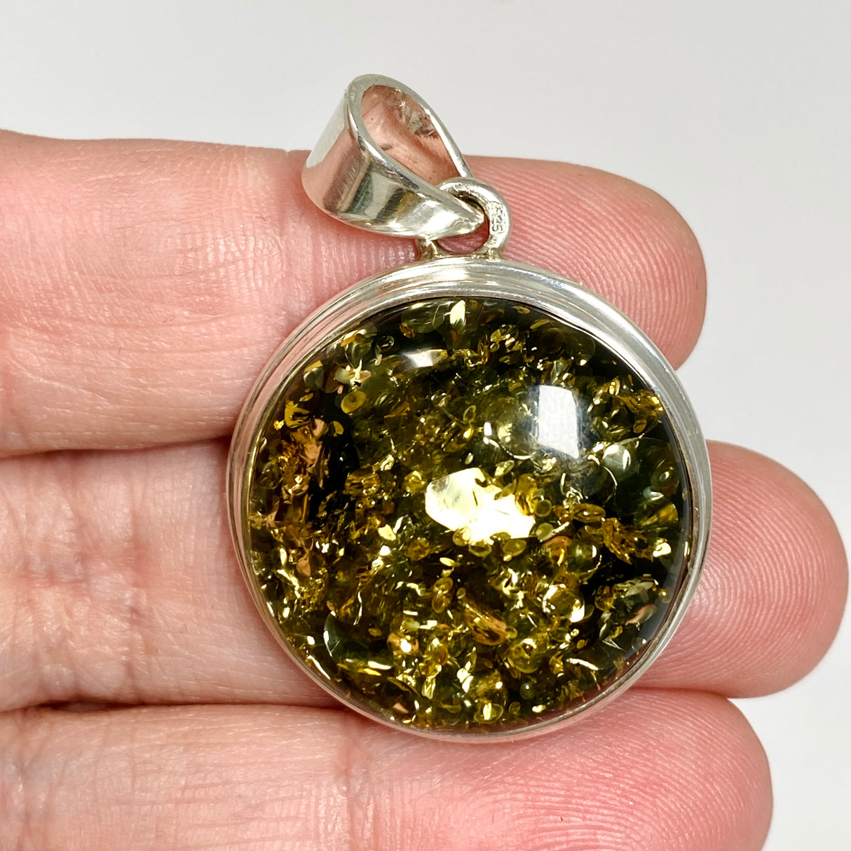 Baltic Green Amber Round Cabochon Pendant AMB361