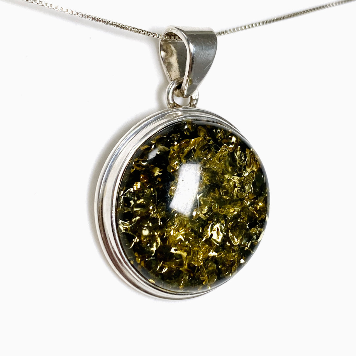 Baltic Green Amber Round Cabochon Pendant AMB361