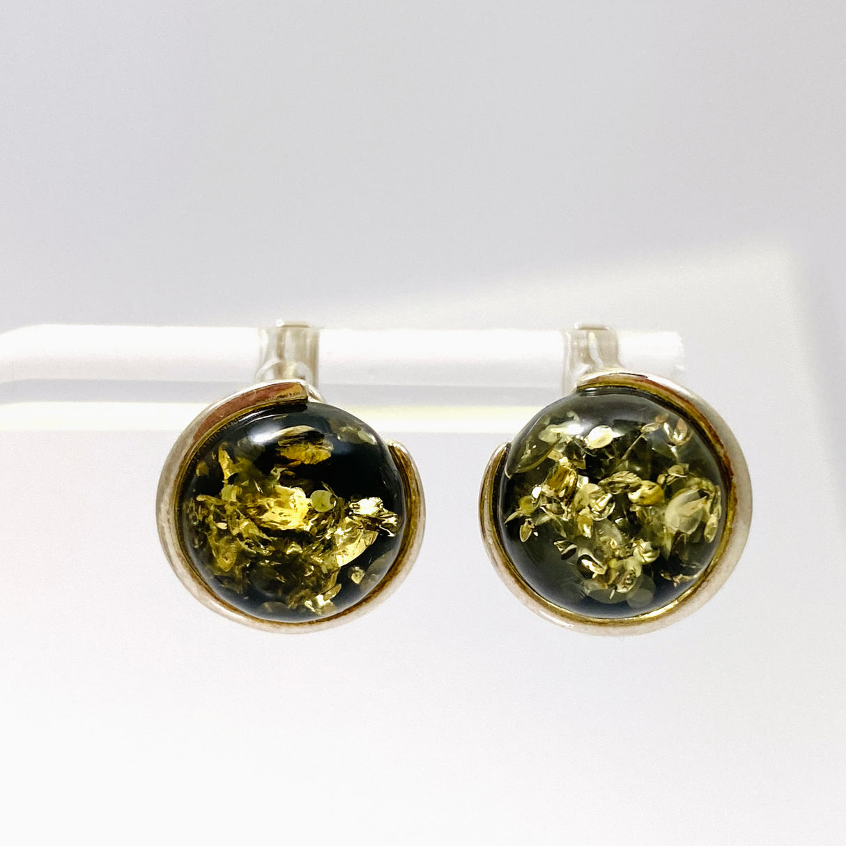 Baltic Green Amber Round Huggie Earrings AMB304