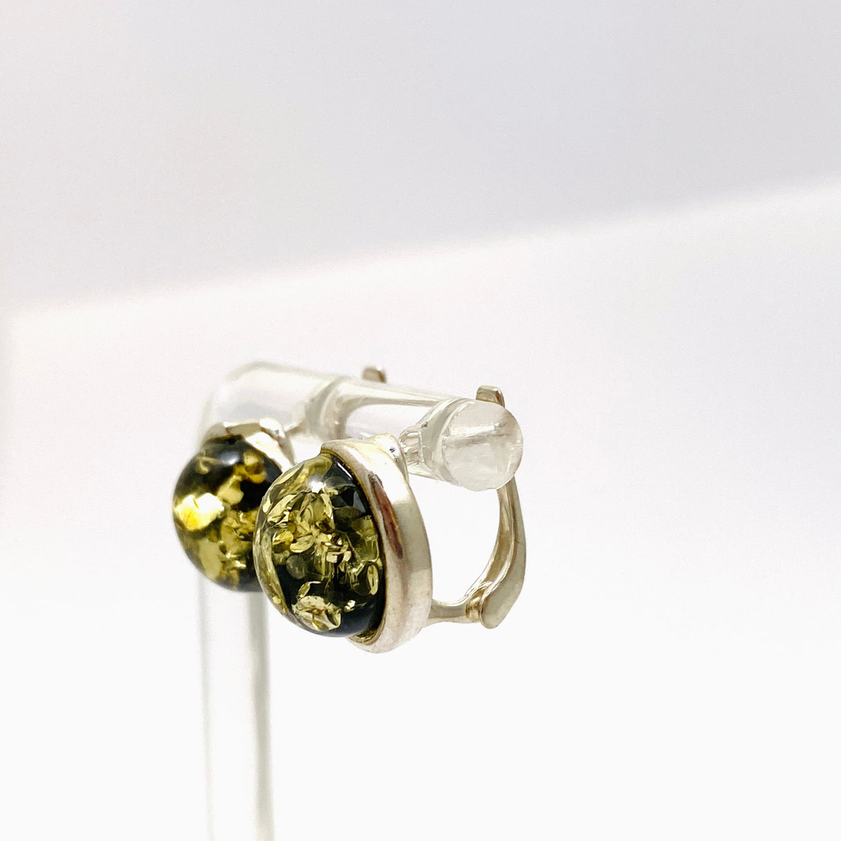 Baltic Green Amber Round Huggie Earrings AMB304