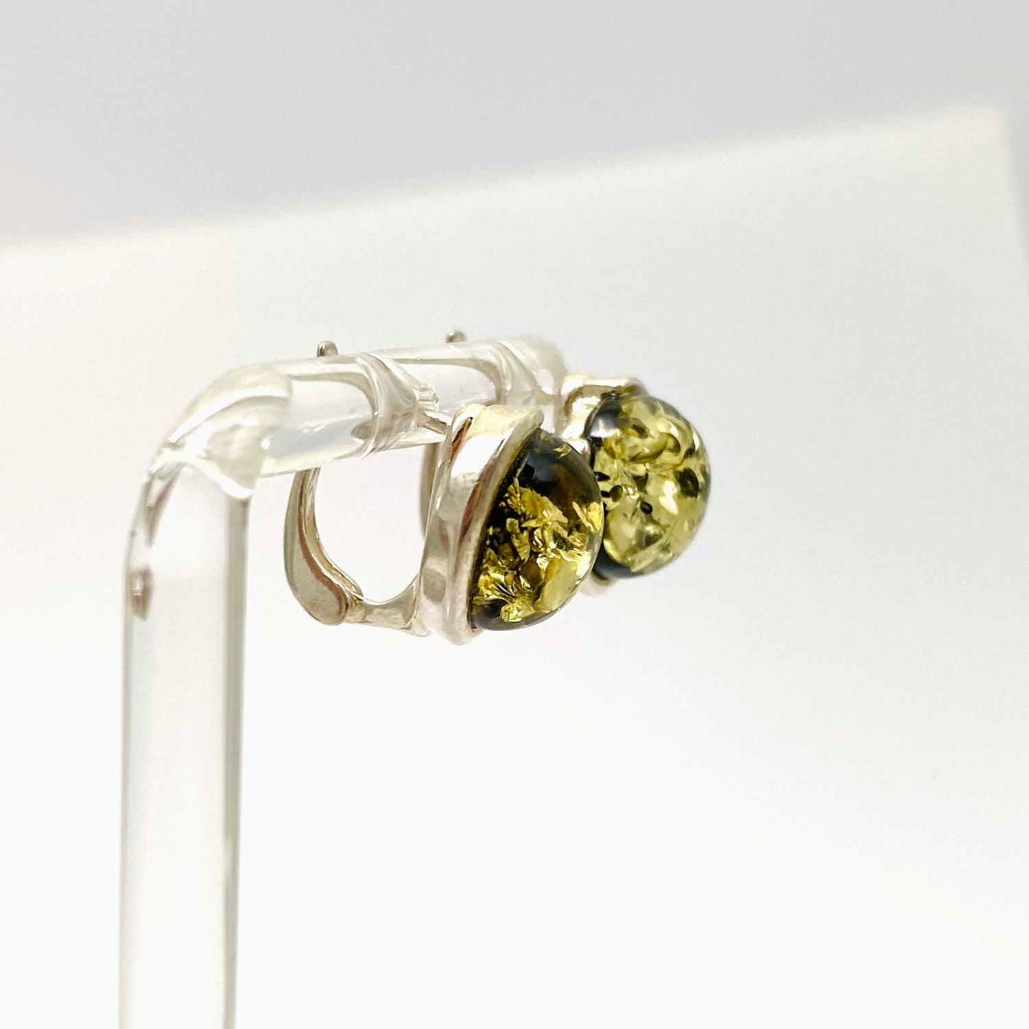 Baltic Green Amber Round Huggie Earrings AMB304